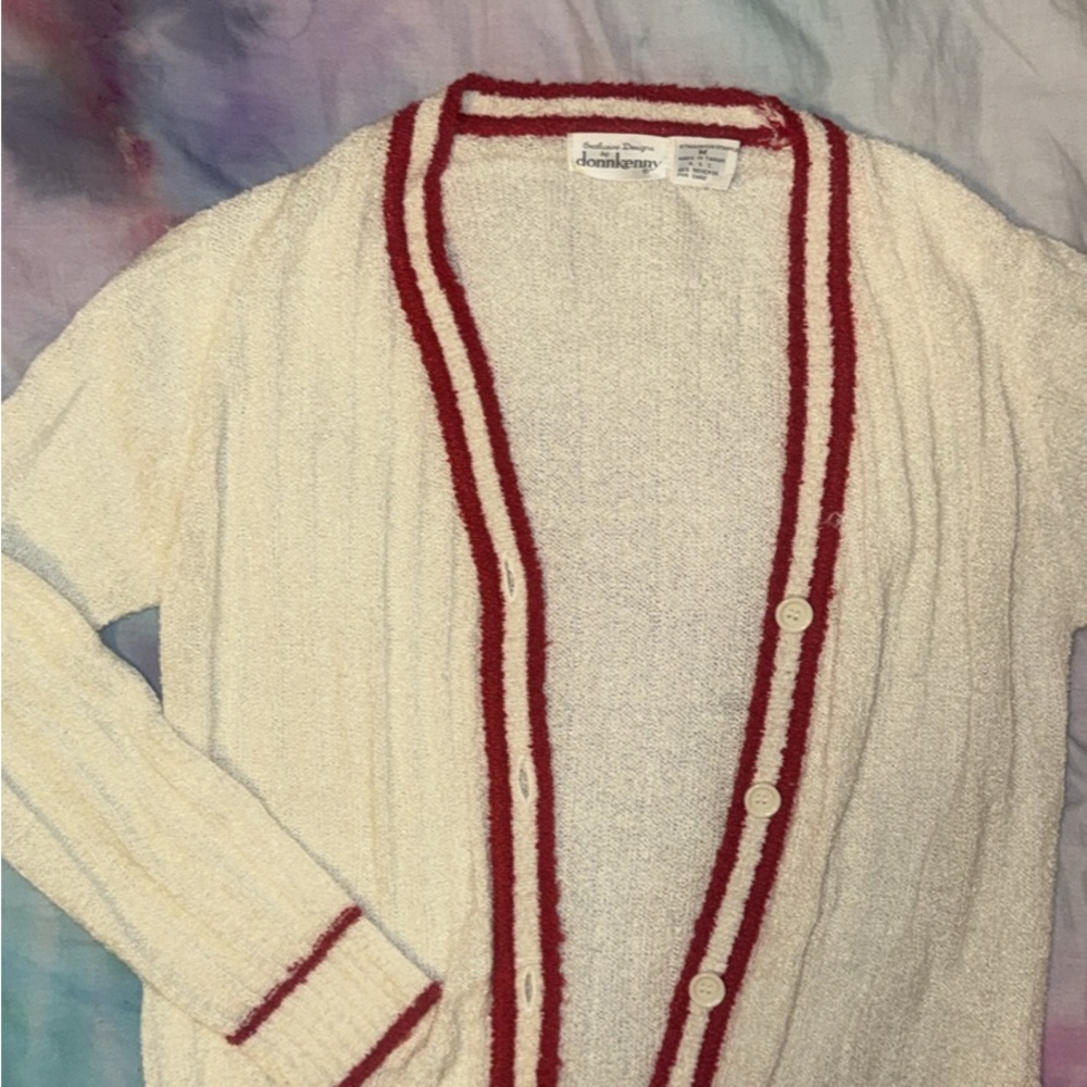 Cozy Cream and Red Cardigan